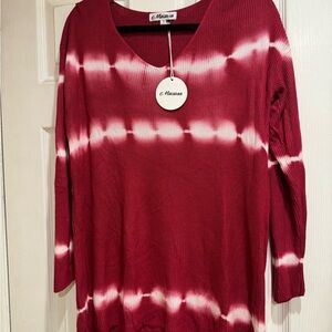 MACARON Red and White Striped Tye Dye Sweater - Size S - NWT